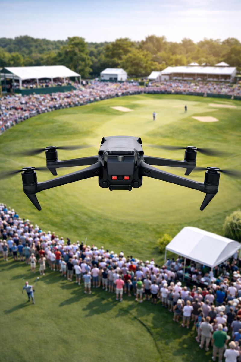 drone coverage for a live streaming production of a golf tournament