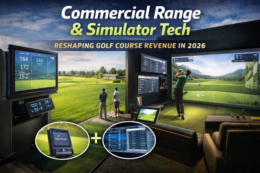 Commercial range and simulator tech for golf courses with indoor simulator bay and outdoor driving range in 2026