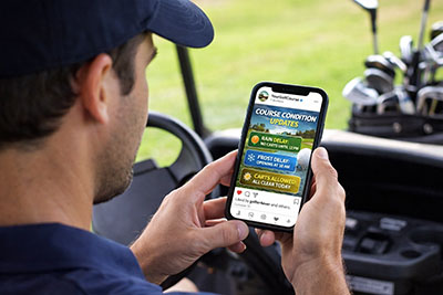 golfer checking course conditions on an instagram post by giraffix golf