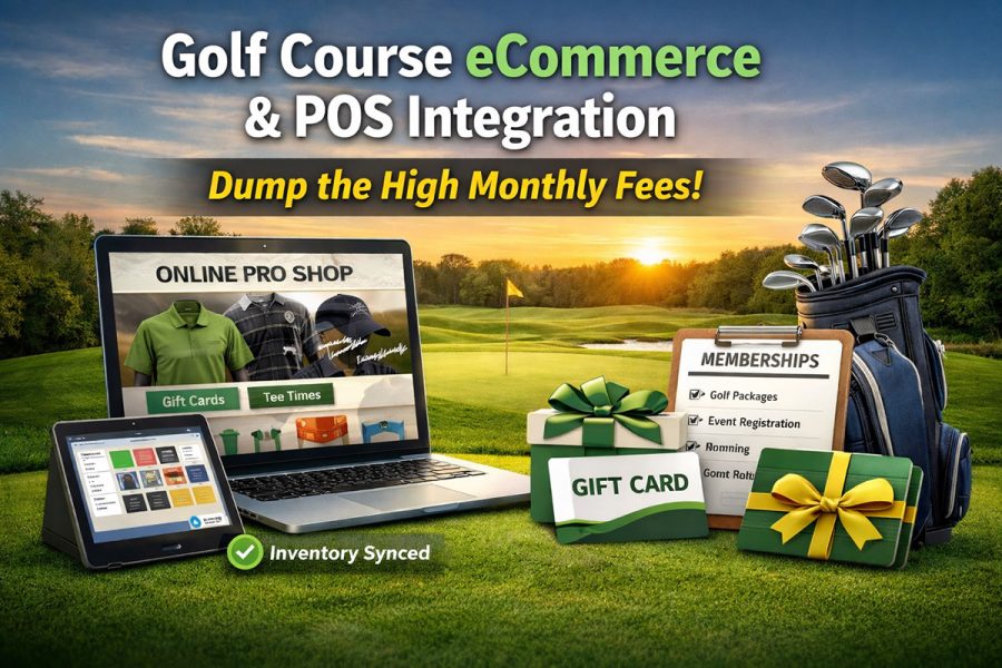 Golf course eCommerce and POS integration website design for pro shop sales, memberships, gift cards, and inventory syncing by Giraffix Golf